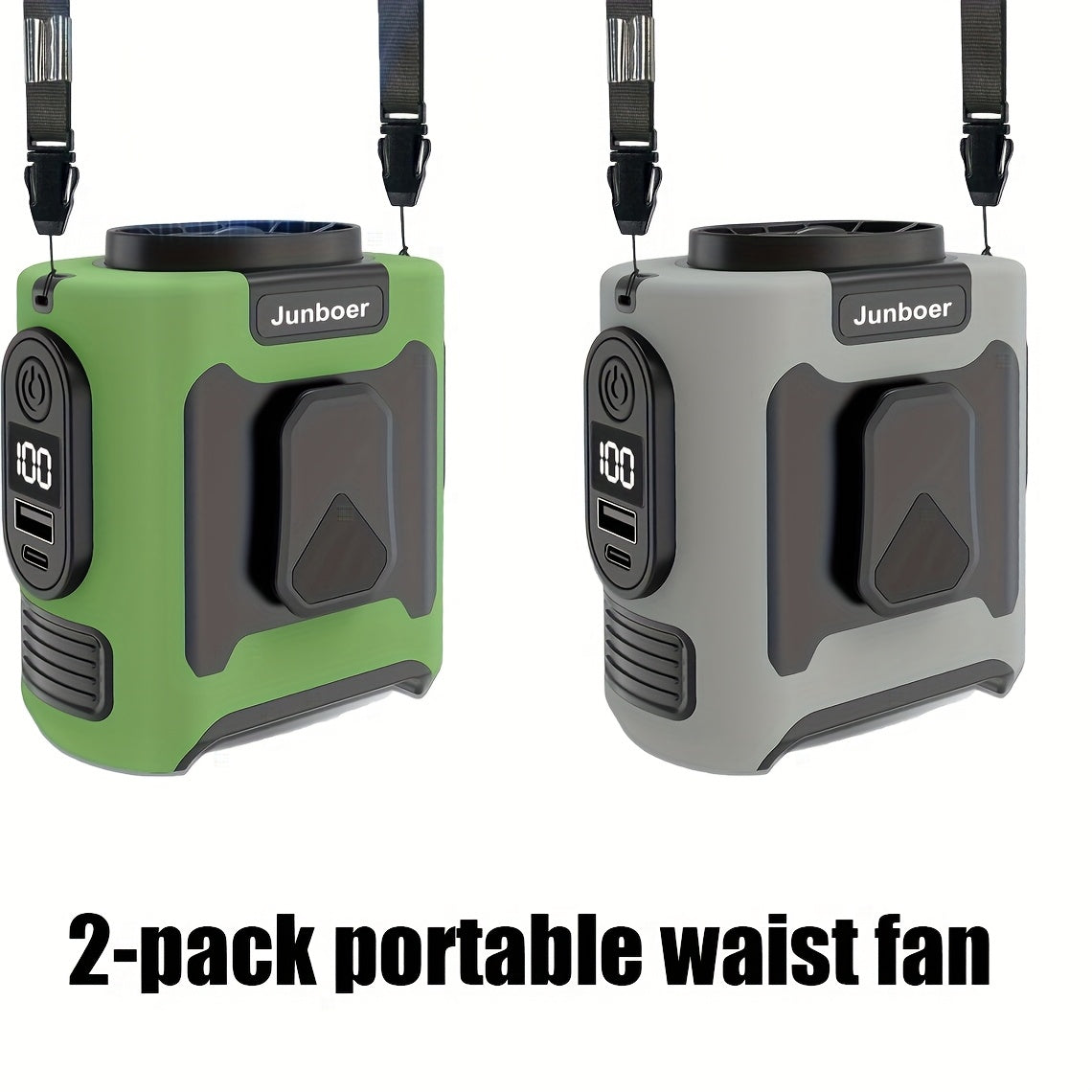 Wearable Belt Fan 10000mAh 3-in-1 – 40-Hour Hands-Free Cooling, 5-Speed 30000RPM Motor, Dual Clip, Built-In Flashlight & Phone Power Bank for Camping, Outdoor & Travel | 1 or 2 Pack