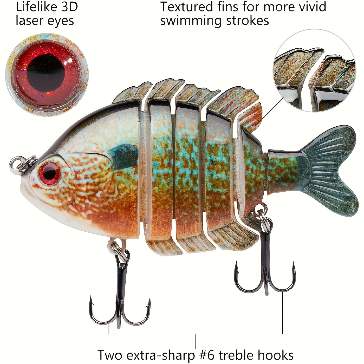 Jointed Topwater Fishing Lures 4-Pack Multi-Joint Hard Swimbait 3.5in Treble Hook – Bass Trout Panfish Bluegill Freshwater Saltwater