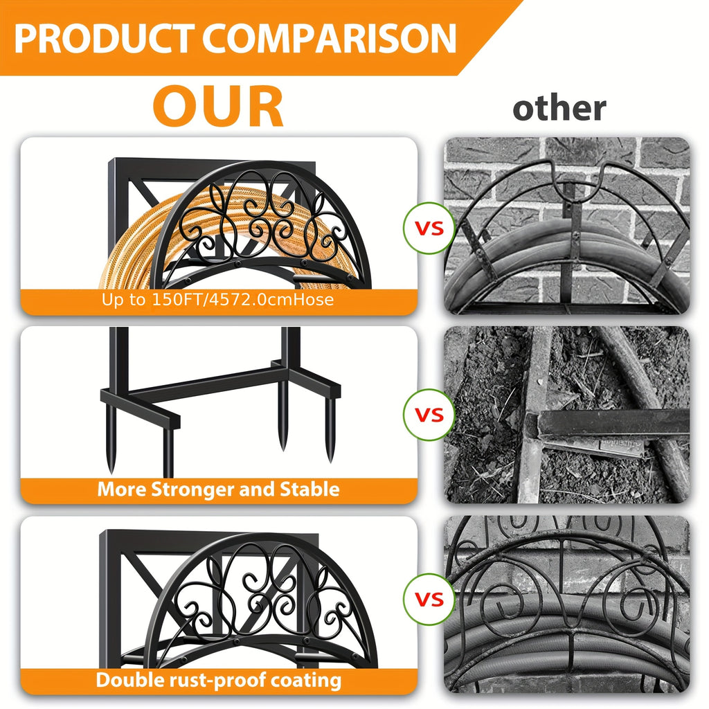Heavy Duty Metal Garden Hose Holder Freestanding Outdoor Hose Rack Rustproof Ground Stakes for Yard Lawn Patio Garden Backyard
