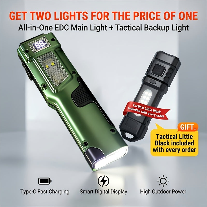 2-Pack Tactical Flashlight Set 4000 Lumens USB-C Rechargeable EDC Flashlight with 8 Modes LCD Display Backup Light for Camping Survival Fishing Emergency Power Outage Gift for Men