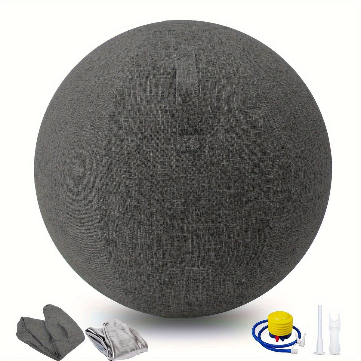 Exercise Ball Chair with Fabric Cover 65cm – Yoga Pilates Balance Ball Seat for Home Office Desk, Relieve Back Pain Improve Posture, Birthing Ball for Pregnancy, Grey Black
