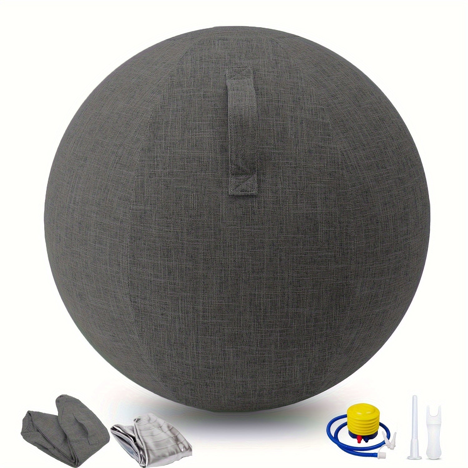 Exercise Ball Chair with Fabric Cover 65cm – Yoga Pilates Balance Ball Seat for Home Office Desk, Relieve Back Pain Improve Posture, Birthing Ball for Pregnancy, Grey Black