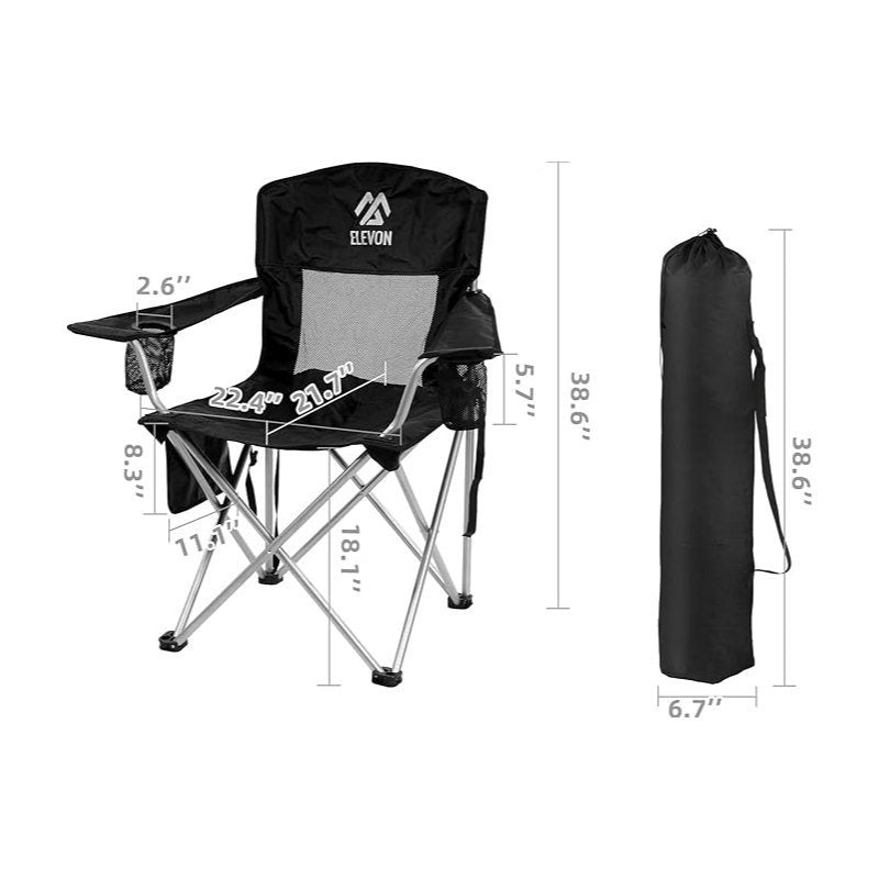 Folding Camping Chair with Canopy Sunshade Portable Beach Chair – 225 lbs Support Wide Seat Cup Holder Carrying Bag for Outdoor Lawn