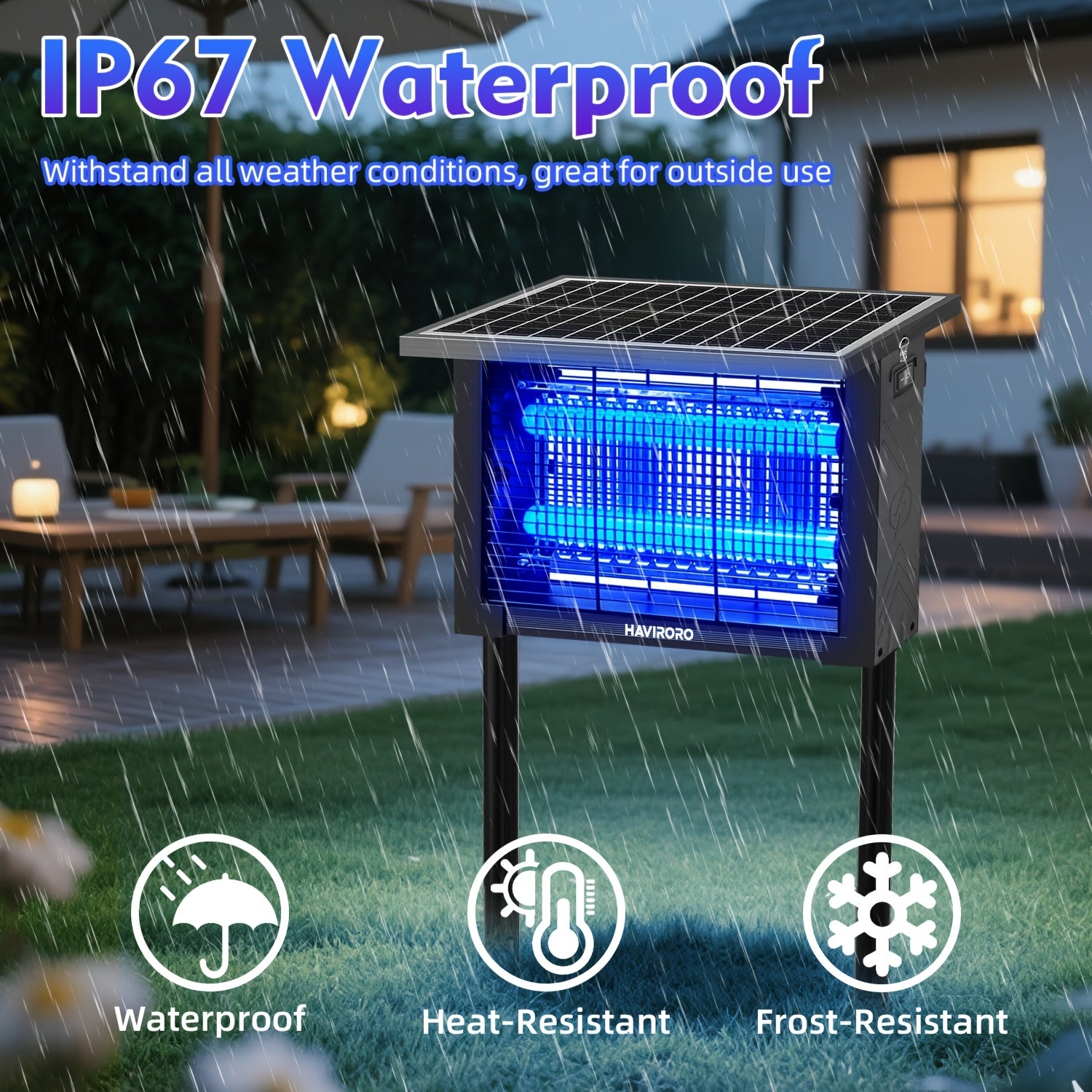 Solar Powered Bug Zapper Outdoor 4500V Electric Insect Killer - Wireless Portable Mosquito Trap Fly Killer Moth Zapper for Home Patio Backyard Camping