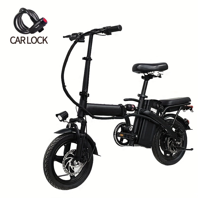 14 Inch Foldable Electric Bicycle for Adults 19MPH 48V Lithium Battery 18-28 Mile Range 330 LB Capacity Portable Folding E-Bike for Urban Commuting Outdoor Cycling - Optional Lock Phone Holder Basket