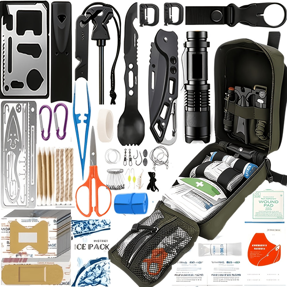 242-Piece Survival Kit for Camping Hiking Outdoor Emergencies Complete First Aid Survival Gear Set with Flint Fire Starter for Travel Car Home Bug Out Bag Gift for Men Women