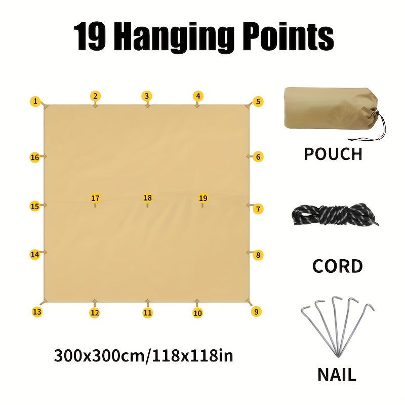 Multifunctional Waterproof Camping Tarp 6 Person – 19 Tethering Points Survival Tarpaulin, Rain Fly, Sunshade & Hammock Tent for Hiking, Backpacking, Cycling & All-Season Outdoor Use