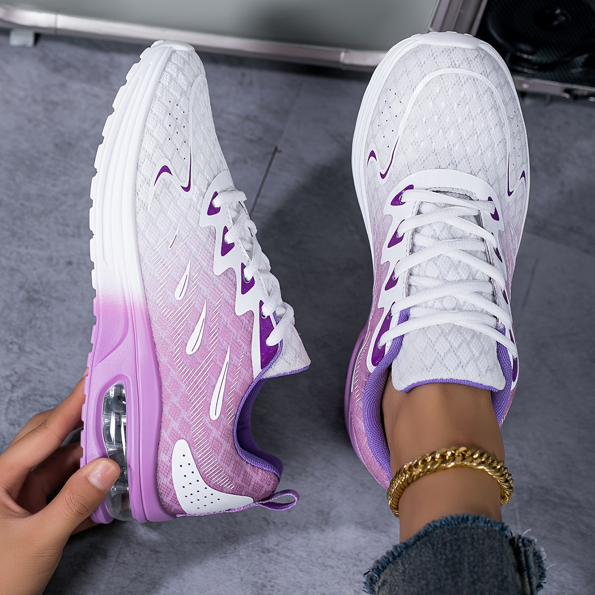 Women's Air Cushion Running Shoes Lightweight Breathable Sneakers – Non-Slip Mesh Tennis Shoes for Women Gym Workout Walking, Arch Support, Sizes 35-43, Pink Purple Black