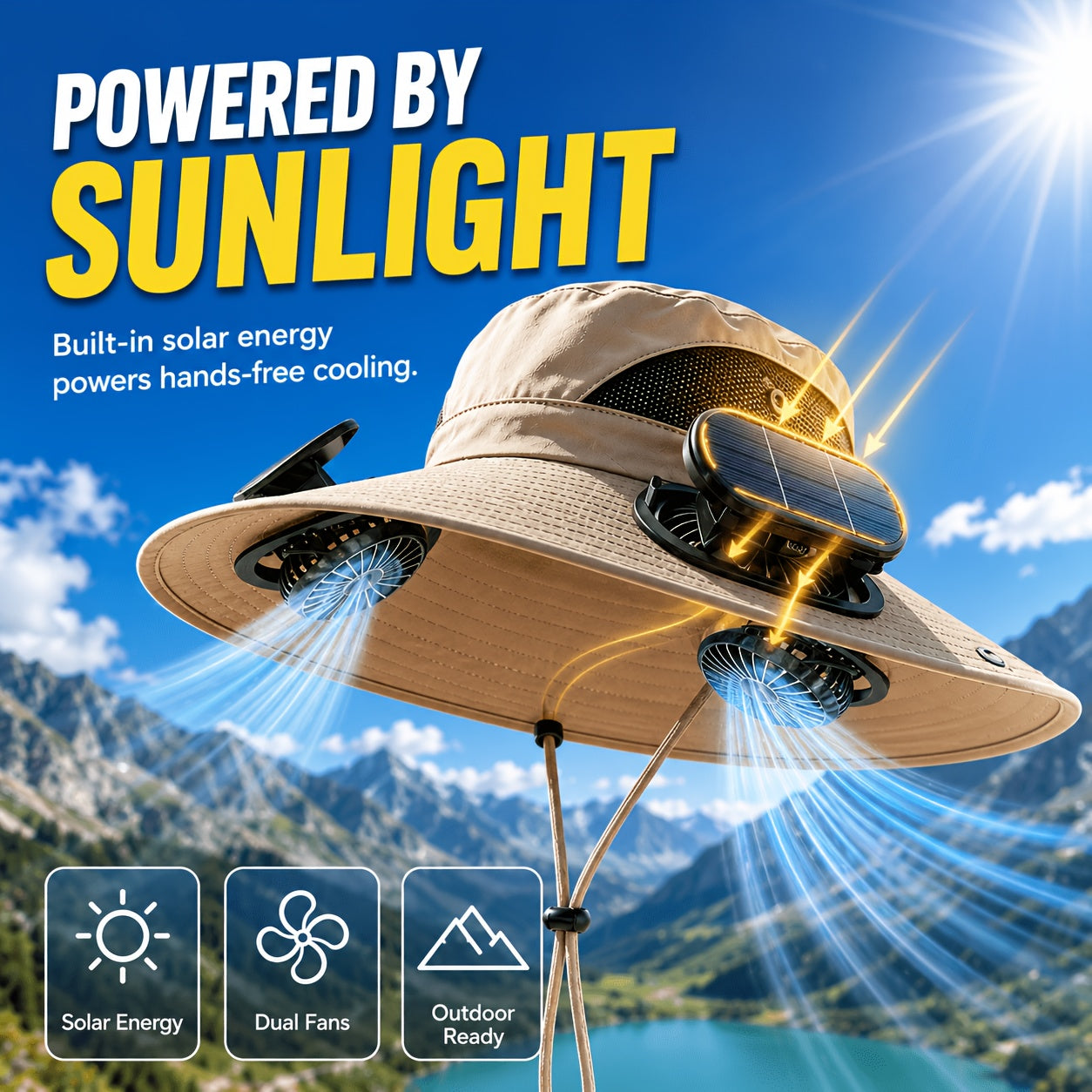 Solar Fan Hat with Dual Cooling Fans – Breathable Wide Brim Sun Hat for Men & Women, Adjustable Speed, UV Protection for Farming Gardening Hiking Outdoor Summer Work