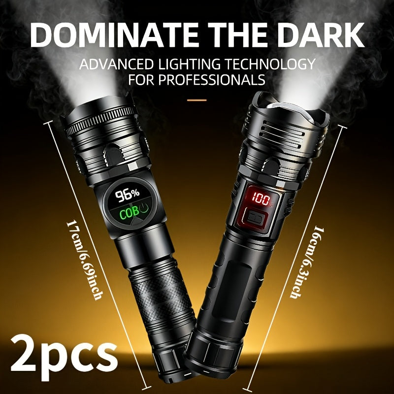 Ultra Bright LED Flashlight 2-Pack High Power COB Side Light USB Fast Charging Zoomable - Multiple Modes for Camping Cycling Fishing Emergency Exploration, Men's Gift