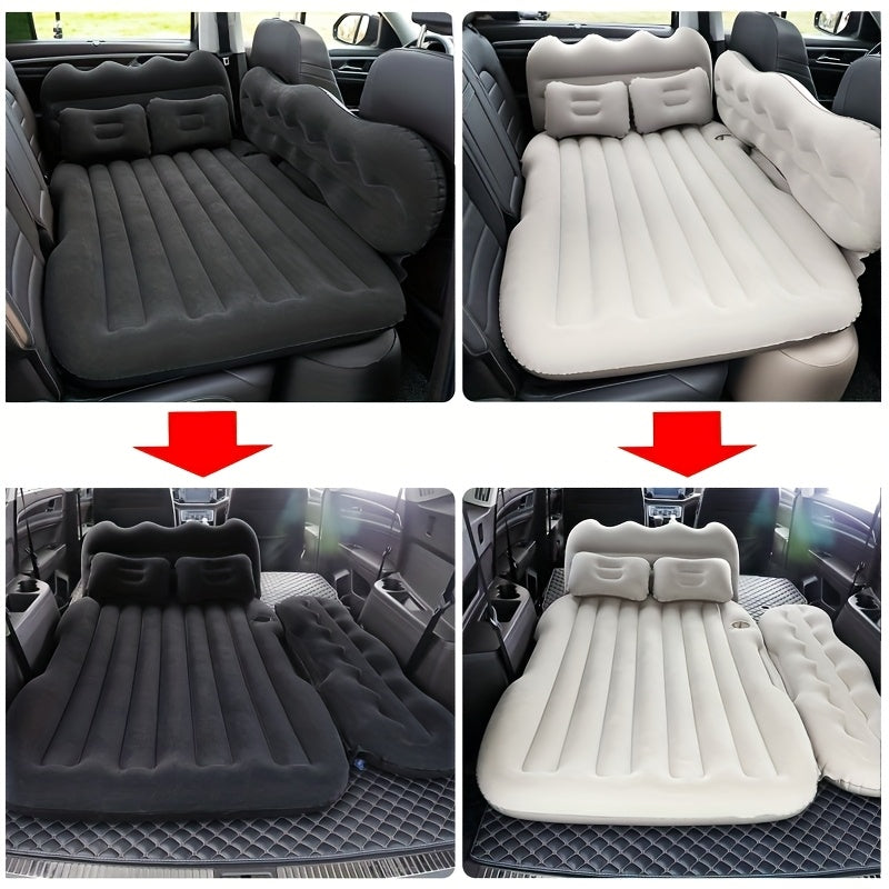 Car Inflatable Bed Air Mattress for SUV Sedan – Portable Foldable Flocked Rear Seat Sleeping Mat for Camping Picnic Road Trip, Includes Air Pump, Black Beige Pink Grey