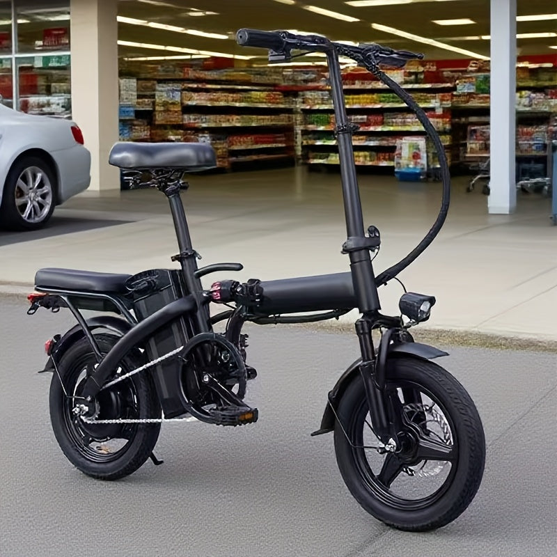 14 Inch Foldable Electric Bicycle for Adults 19MPH 48V Lithium Battery 18-28 Mile Range 330 LB Capacity Portable Folding E-Bike for Urban Commuting Outdoor Cycling - Optional Lock Phone Holder Basket