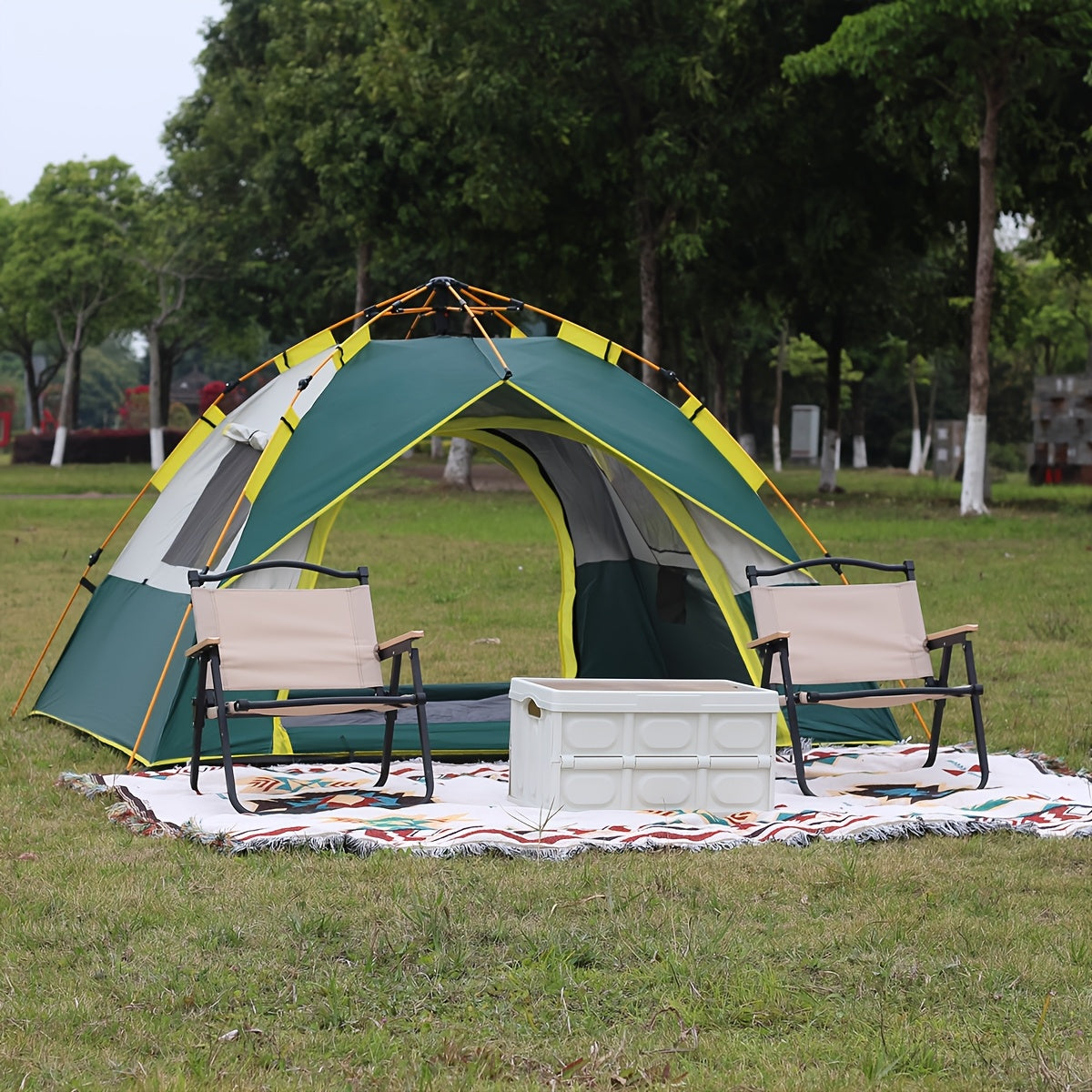 Pop Up Camping Tent 4 Person Automatic Instant Setup UV Protection Insect Net Sunshade Waterproof Family Tent for Beach Park Outdoor Camping Hiking Adventures