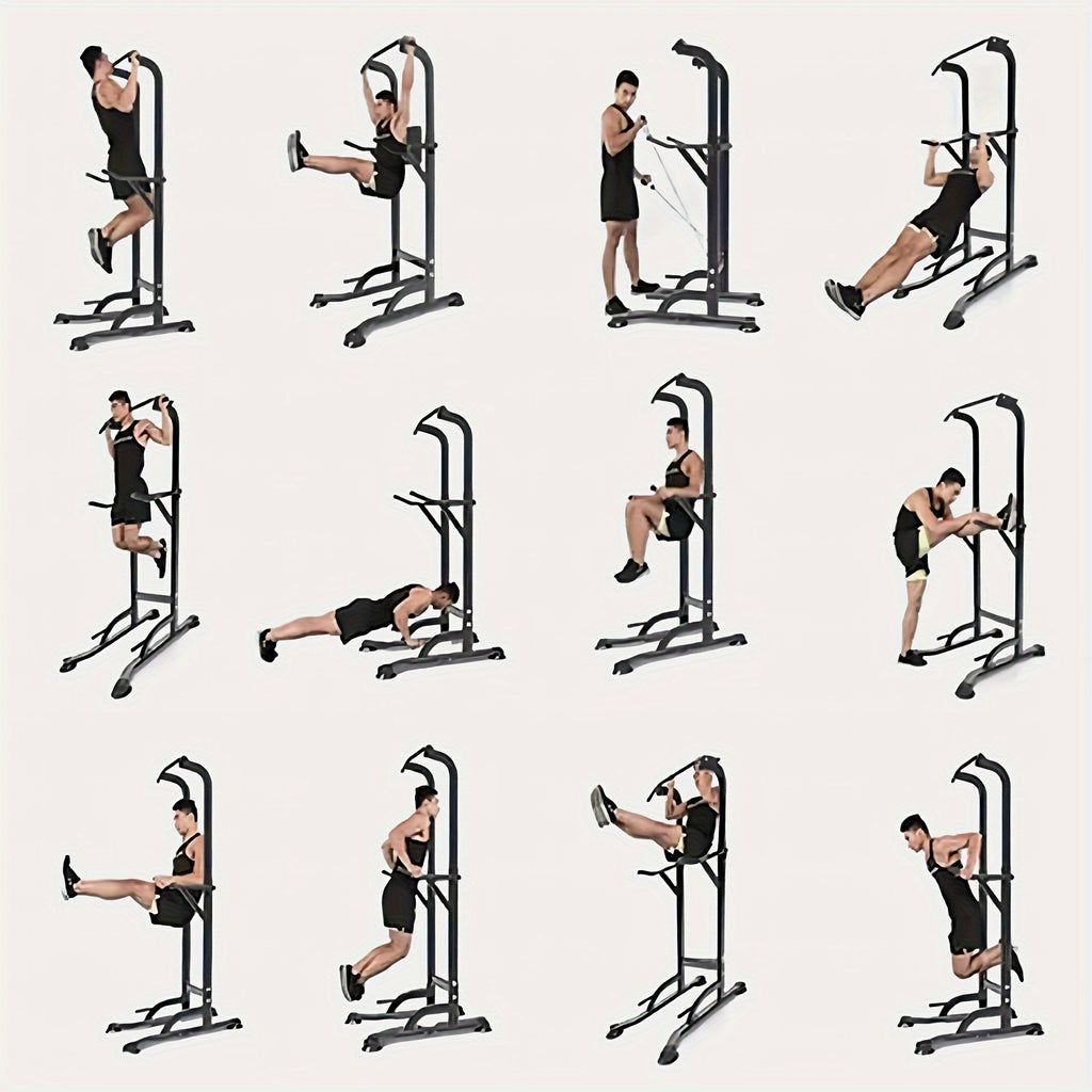 Power Tower Pull Up Bar Stand Adjustable Height 50-90 Inch 330LBS Multi-Function Dip Station Home Gym Strength Training Equipment for Pull Ups Push Ups Dips Knee Raise Men Women