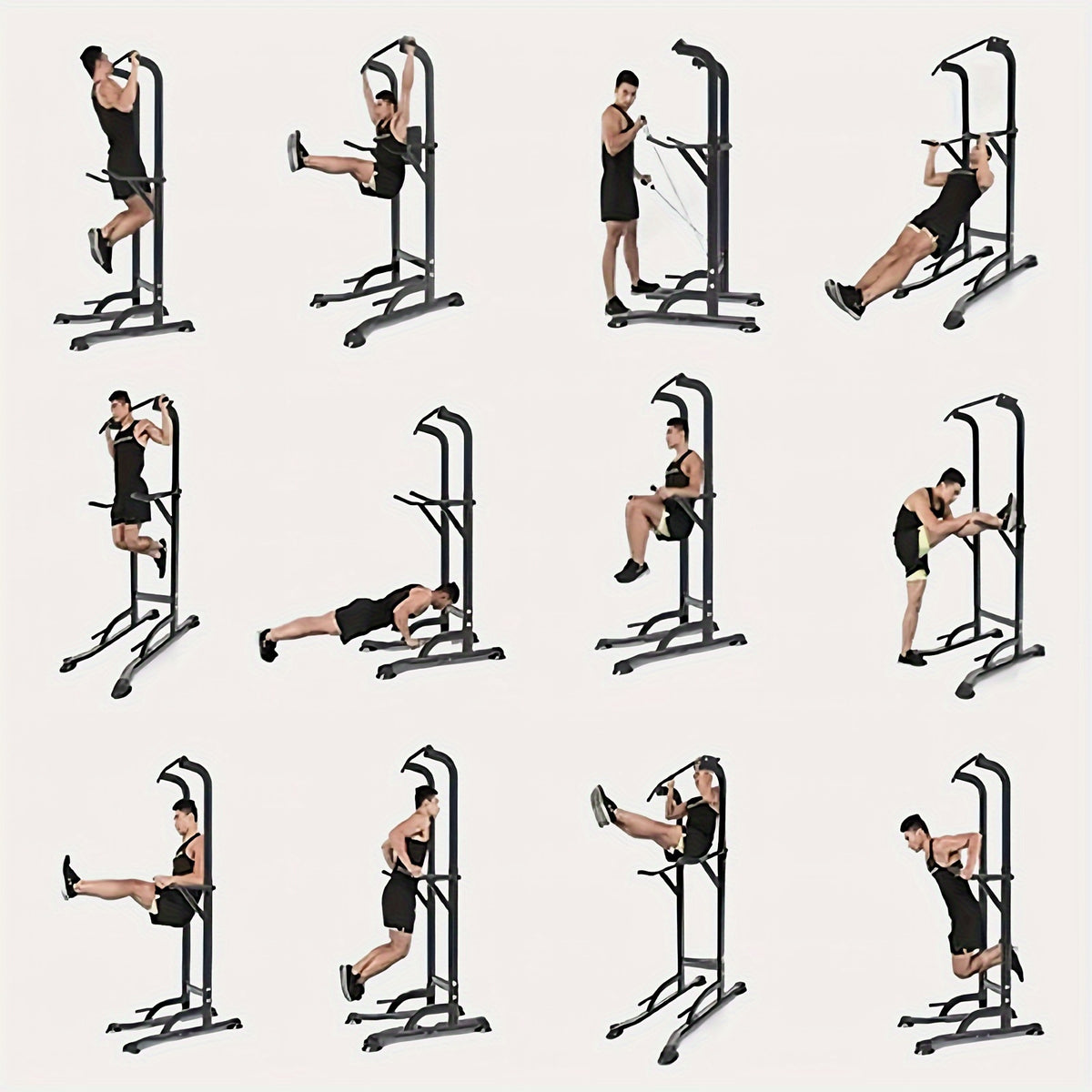 Power Tower Pull Up Bar Stand Adjustable Height 50-90 Inch 330LBS Multi-Function Dip Station Home Gym Strength Training Equipment for Pull Ups Push Ups Dips Knee Raise Men Women