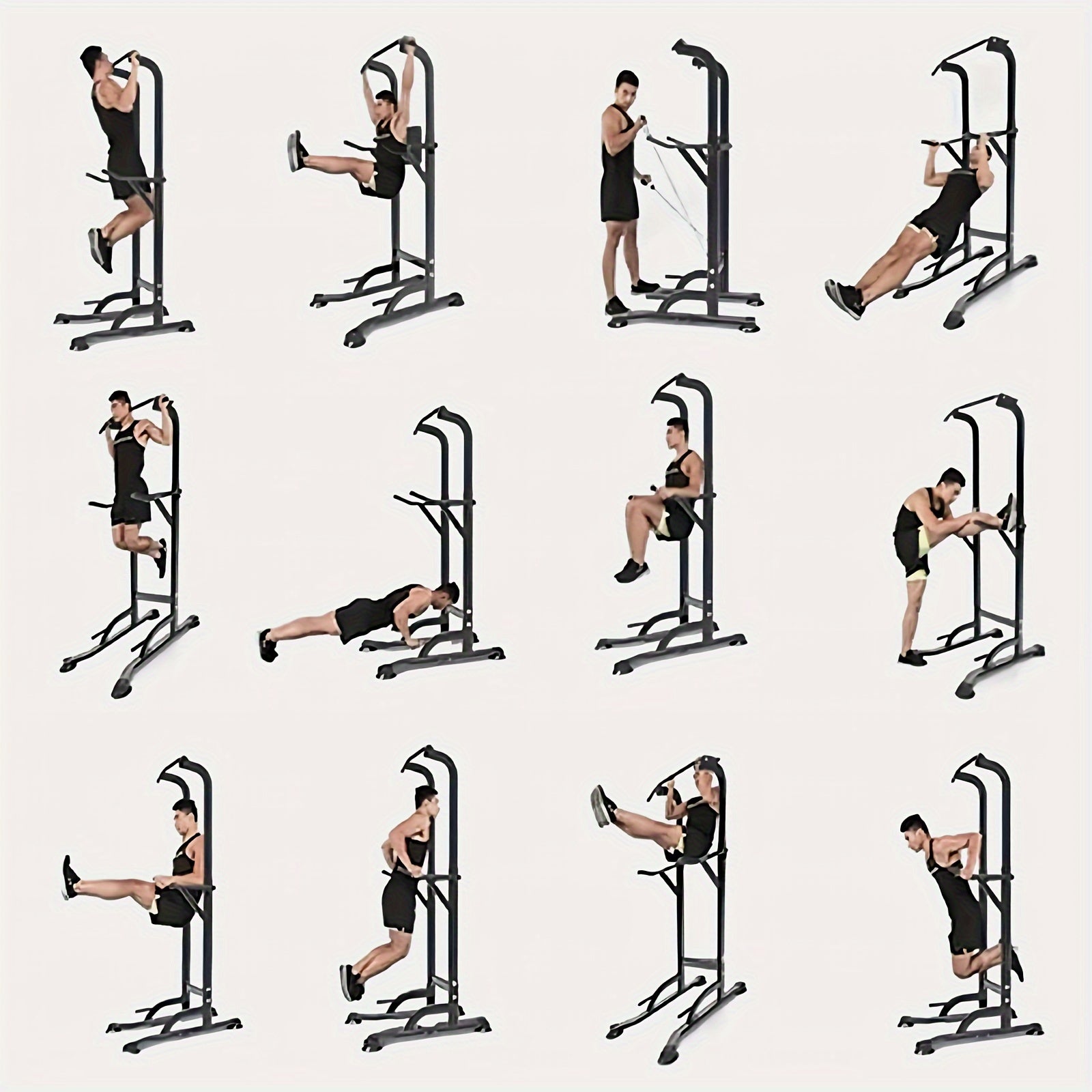 Power Tower Pull Up Bar Stand Adjustable Height 50-90 Inch 330LBS Multi-Function Dip Station Home Gym Strength Training Equipment for Pull Ups Push Ups Dips Knee Raise Men Women