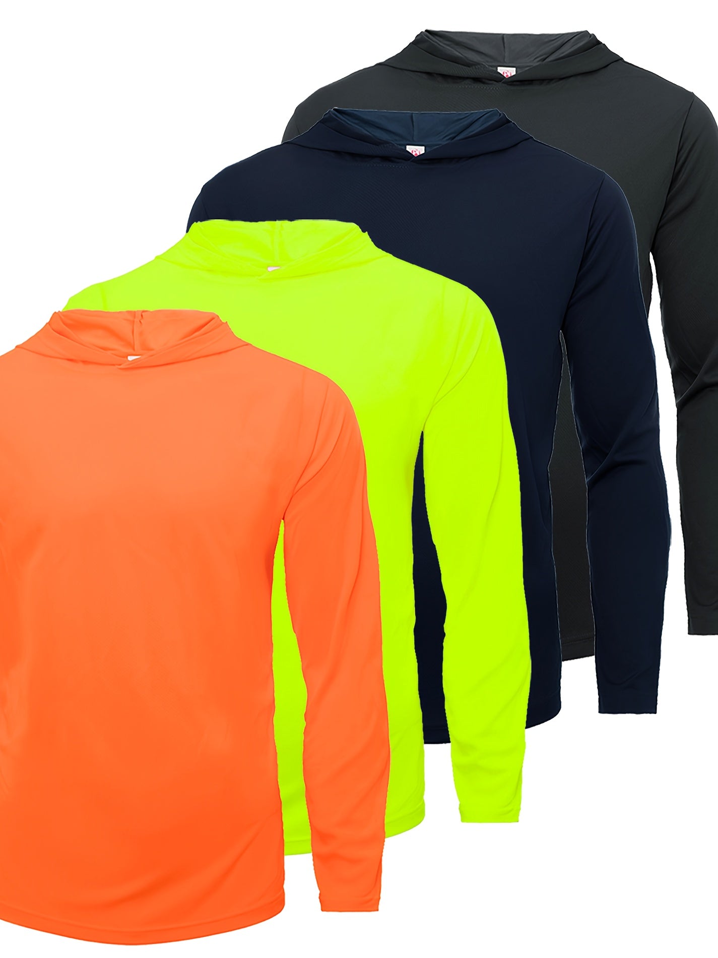 Men's Quick-Dry Pullover Hoodie Sports Top 4-Piece Set – Long Sleeve Hooded Athletic Shirt, Breathable Polyester Activewear for Running Gym Training, 10 Colors Sizes S-XXXL