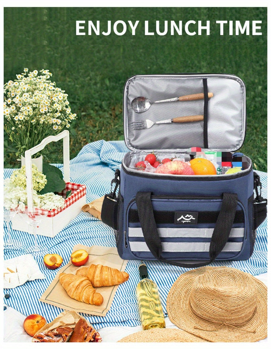 Large Capacity Insulated Cooler Bag Picnic Bag – Portable Crossbody Refrigerated Lunch Bag with Foil Storage Bags for Outdoor Camping Travel Black Grey Navy Khaki