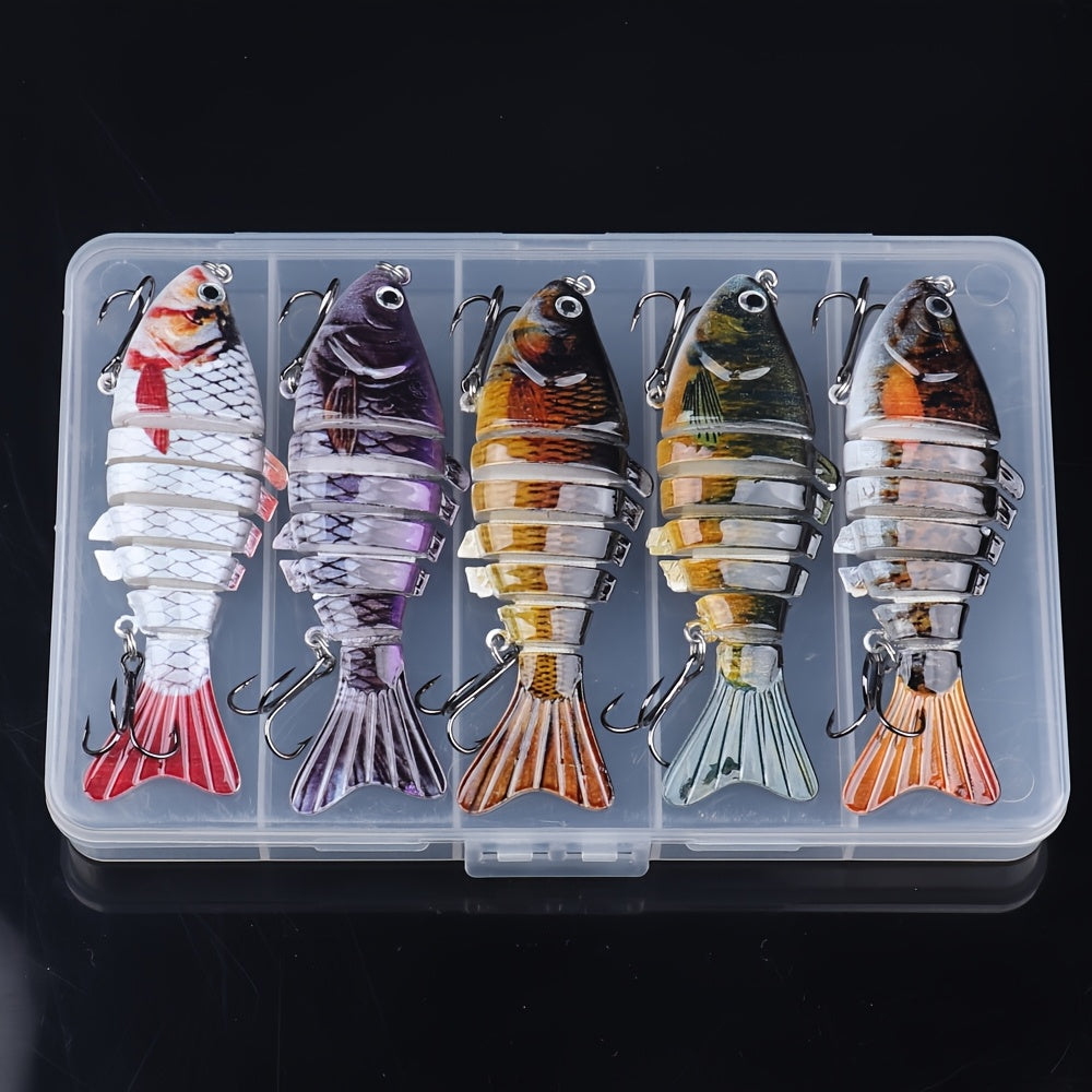 Swimbait Fishing Lures Set 5 Pack – Multi-Jointed Lifelike Hard Bait for Bass, Trout, Pike & Walleye, Freshwater & Saltwater, Treble Hooks Included, Tackle Kit for All Skill Levels