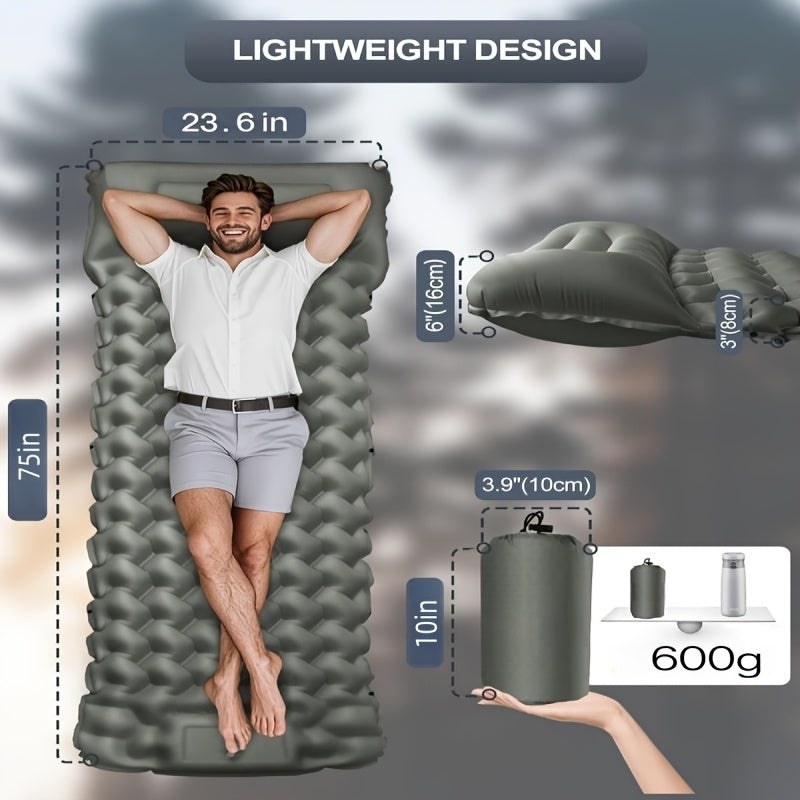 Inflatable Camping Sleeping Pad – Ultralight Nylon TPU with Built-In Pump, Single & Double Size, Self-Inflating Option for Backpacking, Hiking, Tent & Travel, Orange & Blue