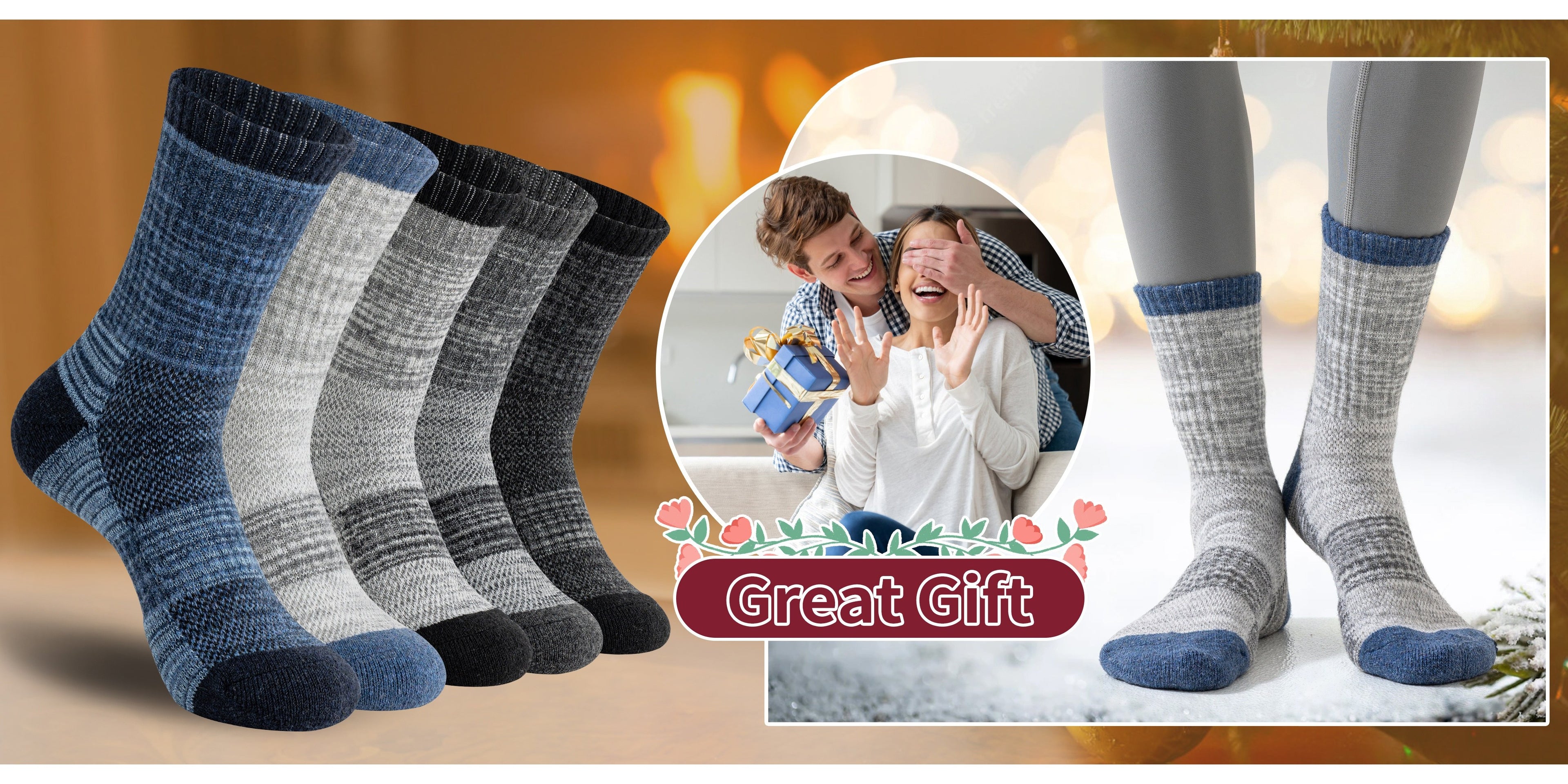 Merino Wool Hiking Socks 5 Pairs Men & Women – Compression Support, Thick Cushion, Sweat-Wicking & Breathable – Sizes M & L – Multicolor, Dark & Earth Tones – Outdoor Trail & Cold Weather Sock Gift Set