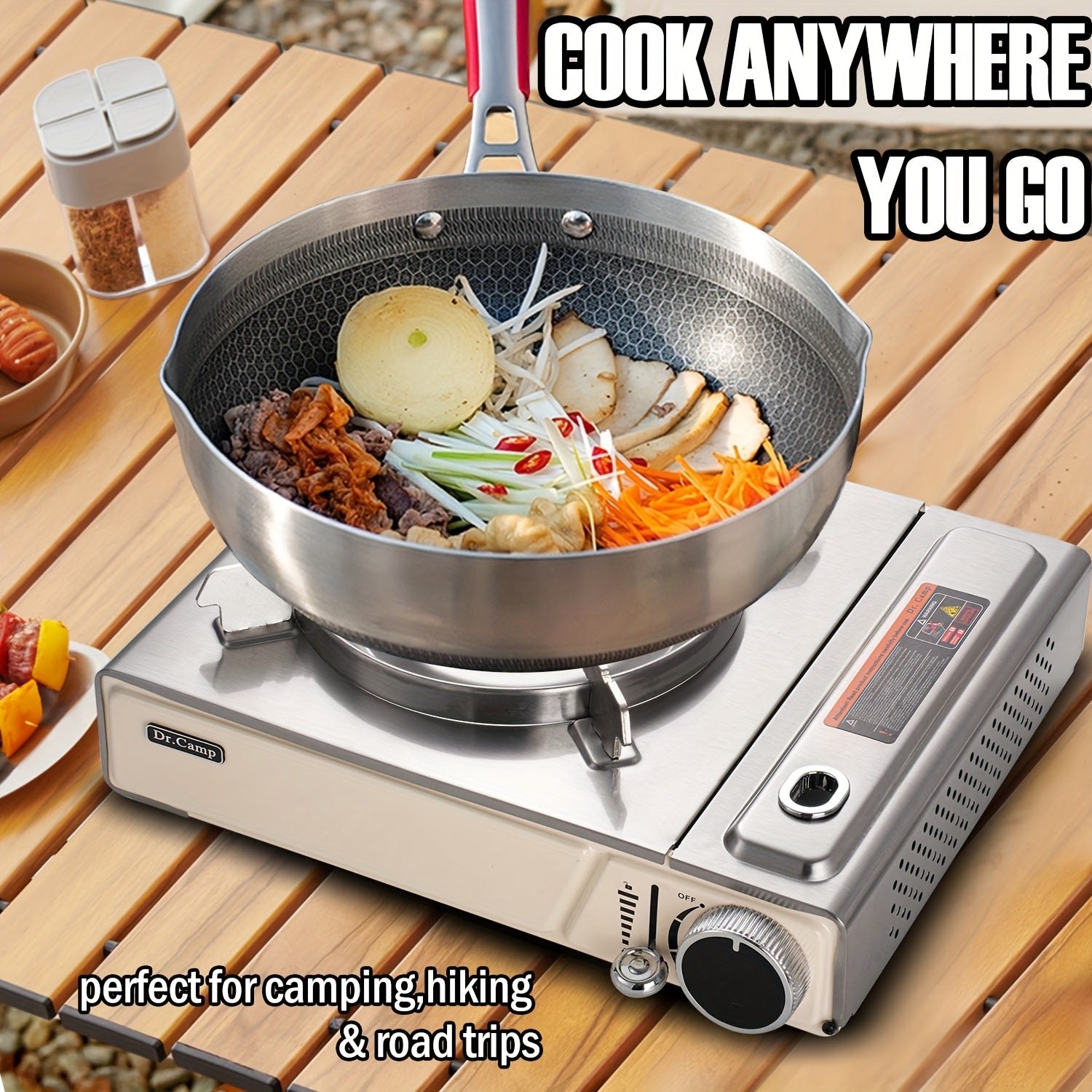 Portable Butane Camp Stove with Piezoelectric Ignition & Safety Lock - Compact Lightweight Camping Gas Stove with Overpressure Protection & Sturdy Base for Camping, Hiking, BBQ, Kitchen & Emergency Use