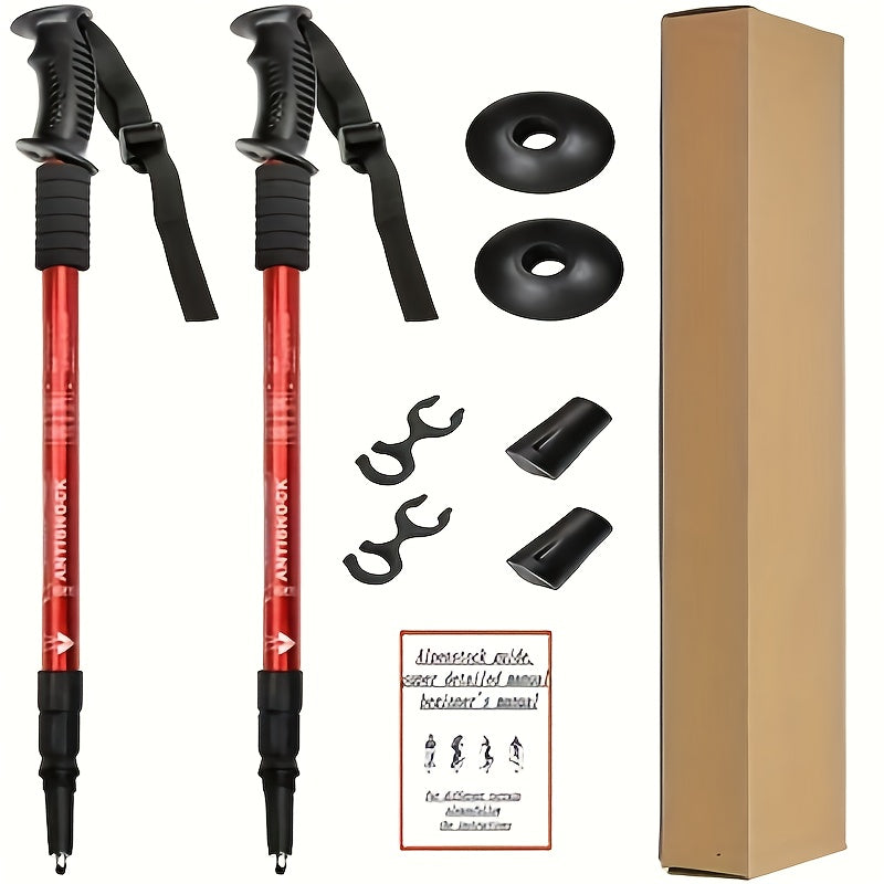 Trekking Poles 2 Pack Aluminum Alloy Adjustable Collapsible Hiking Poles Lightweight Walking Sticks for Men Women Hiking Backpacking Mountaineering Trail Walking Silver Blue Red