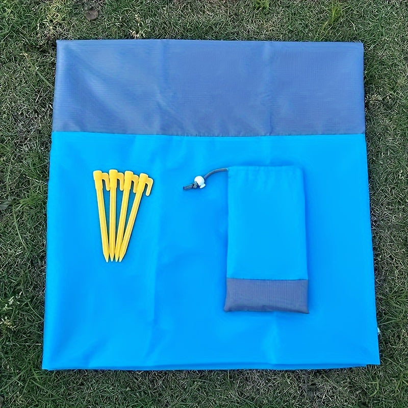 Sandproof Beach Blanket Foldable Mat with 4 Corner Stakes – Lightweight Portable Outdoor Blanket for Beach, Camping, Hiking, Travel & Picnic