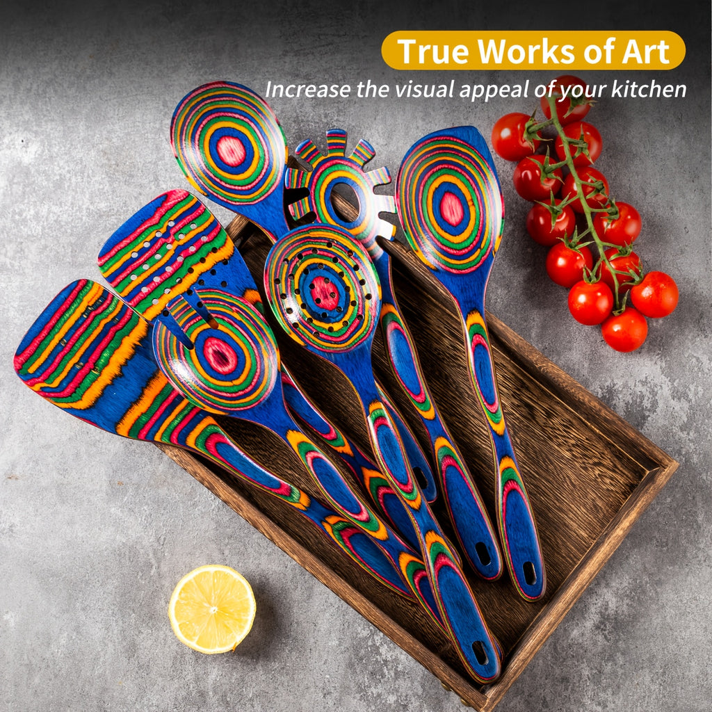 Spurtle Set Wooden Kitchen Utensils – Pakkawood Cooking Utensils Set with Wood Serving Spatula Spoon for Cooking Stirring Serving – Kitchen Gift for Women & Men