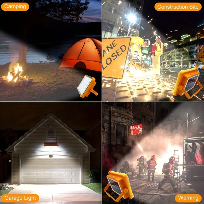 Solar LED Work Light 2000 Lumens Magnetic Hook Adjustable Brightness Solar USB Dual Charging Rechargeable Searchlight Spotlight for Camping Hiking Outdoor Garage Emergency