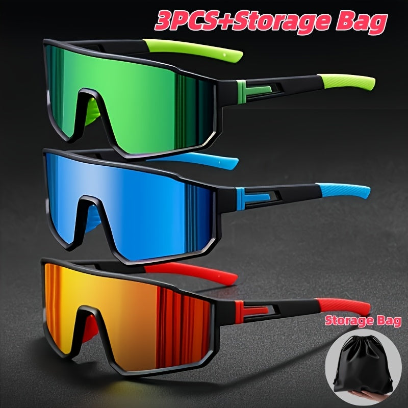 Mirrored Sports Sunglasses 3-4Pcs Set – PC Polycarbonate Lens Fashion Glasses for Men Women Casual Wear Festival Outdoor, Multiple Colors