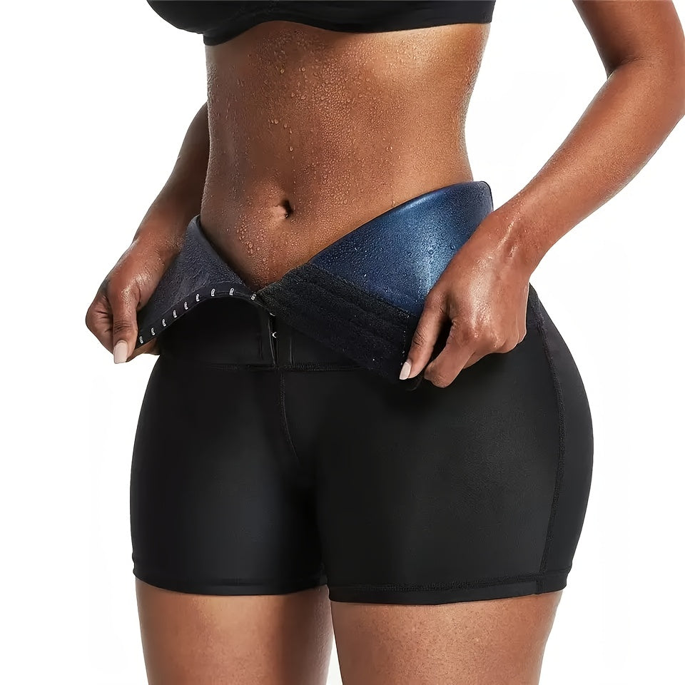 Sauna Shorts Women High Waist – Compression Heat Sweat Shaping Shorts, Slim Fit Button-Up Three-Quarter Thigh Pants for Workout & Exercise | S–XXL