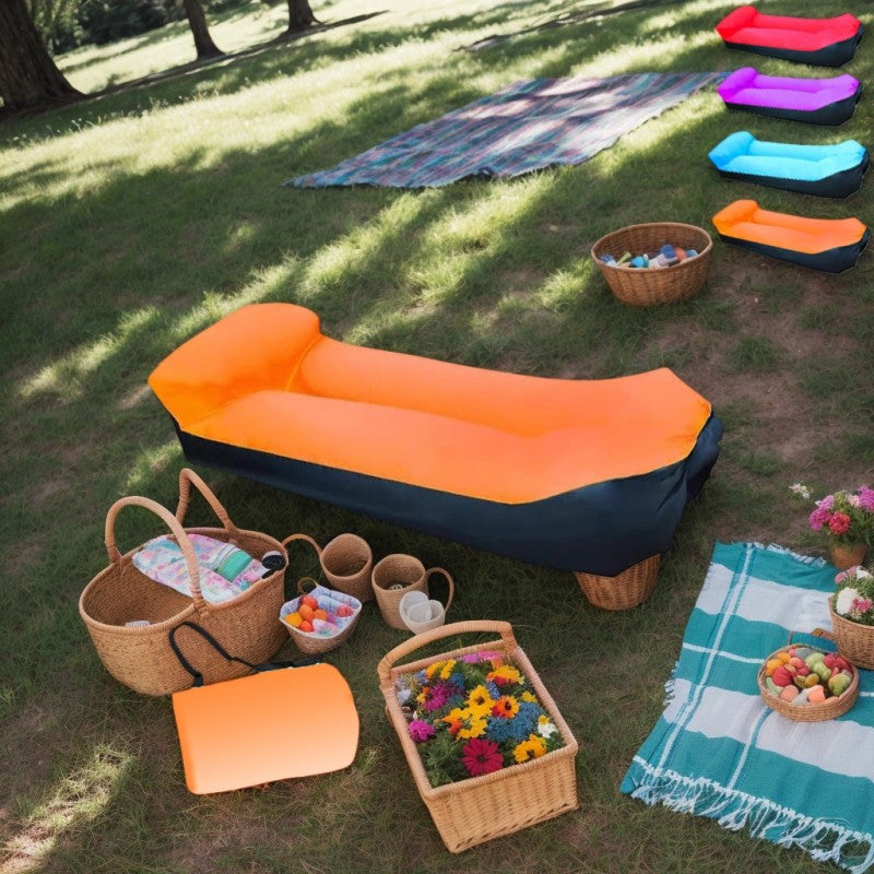 Portable Inflatable Camping Sofa Lounger Chair – Quick Inflate Outdoor Recliner for Beach, Backyard & Camping in Blue, Purple, Red & Green