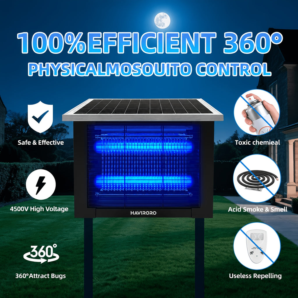 Solar Bug Zapper Outdoor - 2000 Sq Ft Coverage, Rechargeable Cordless Mosquito Zapper, Detachable Solar Panel, Fly Insect Killer for Patio, Garden, Backyard, RV Camping & Pond