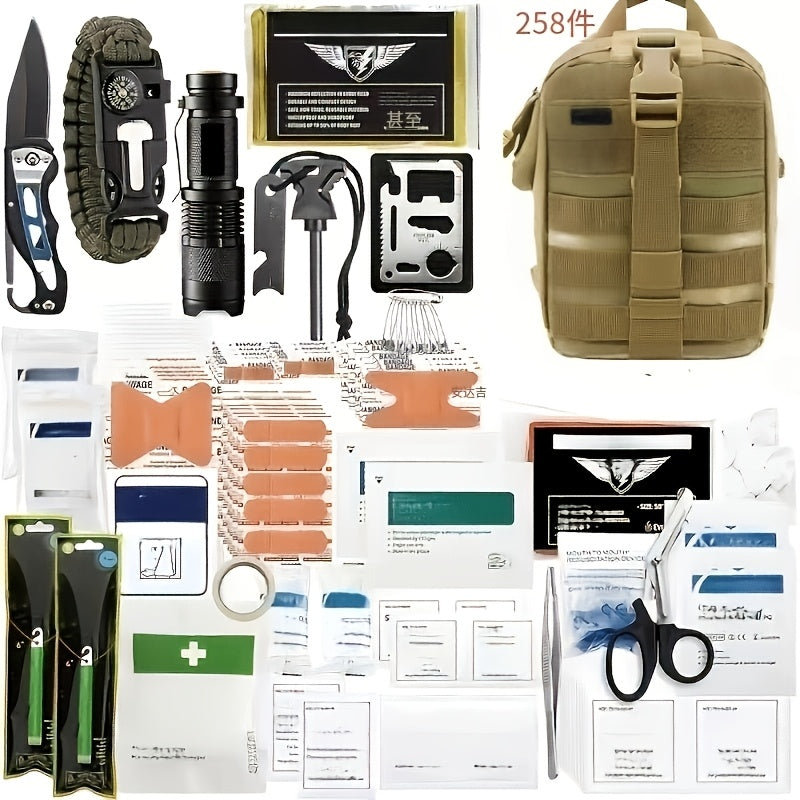 258-Piece Survival Gear Kit – Professional Outdoor Emergency Set with Fire Starter, Compass & Multi-Tools for Camping, Hiking, Backpacking | Best Gift for Men, Dad & Husband
