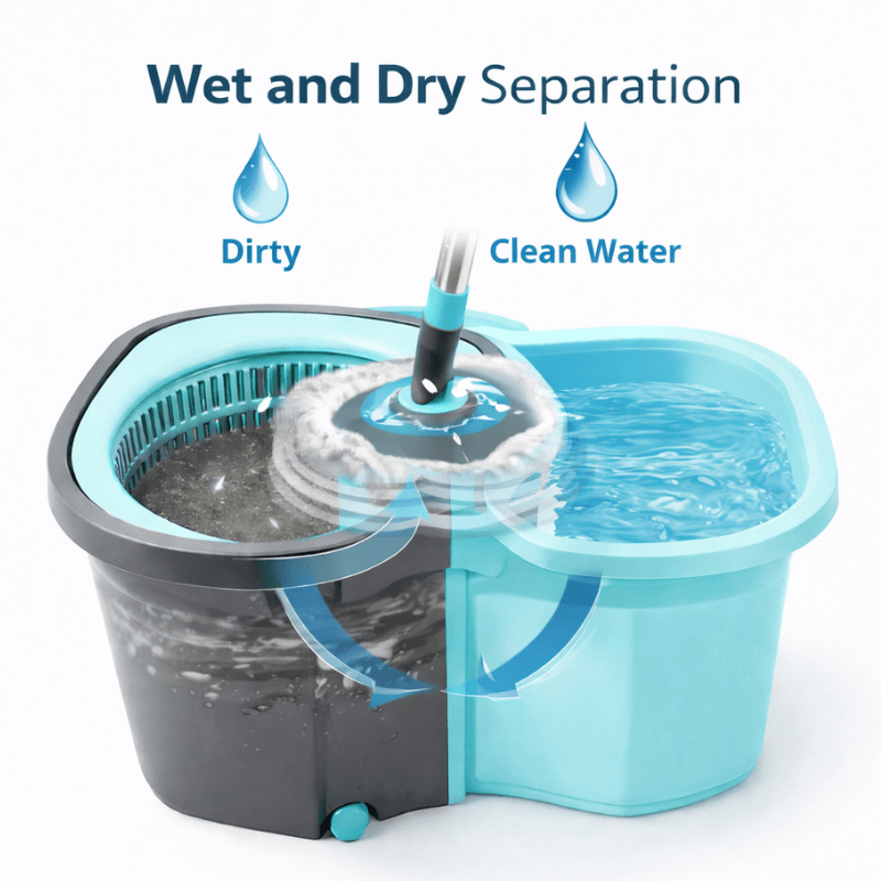 360° Spin Mop and Bucket Set with Wringer - Stainless Steel Handle, Microfiber Refills, Spinning Floor Cleaning System for Hardwood, Tile & Laminate