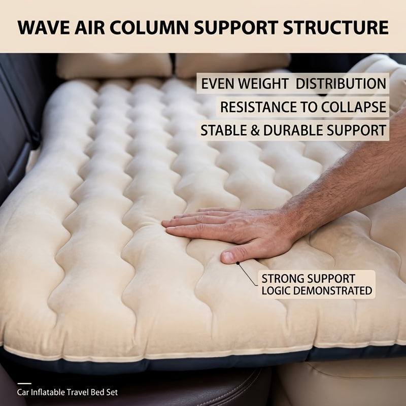 SUV Air Mattress Inflatable Car Bed Portable Camping Travel Flocked Blow Up Mattress for SUV Trunk with Storage Bag Repair Kit Blue Black Beige Gray