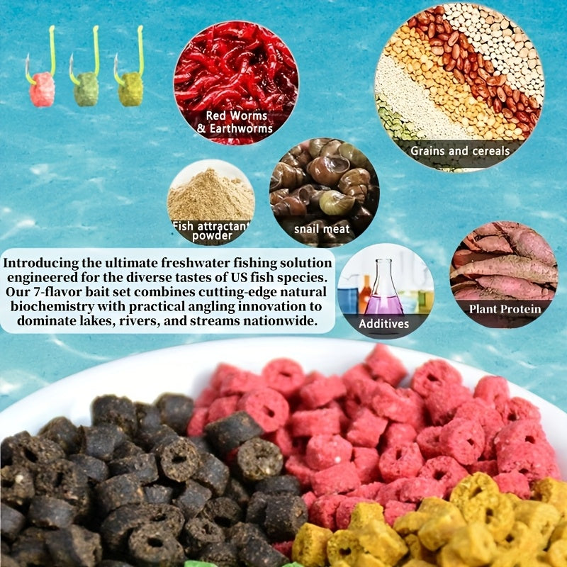 Red Worm Pellets Fishing Bait 7 Packs/Box – Hollow Carp Bait & Catfish Bait for Freshwater Fishing, High-Attraction Worm Scent Pellets for Bass, Trout & Bottom Feeders