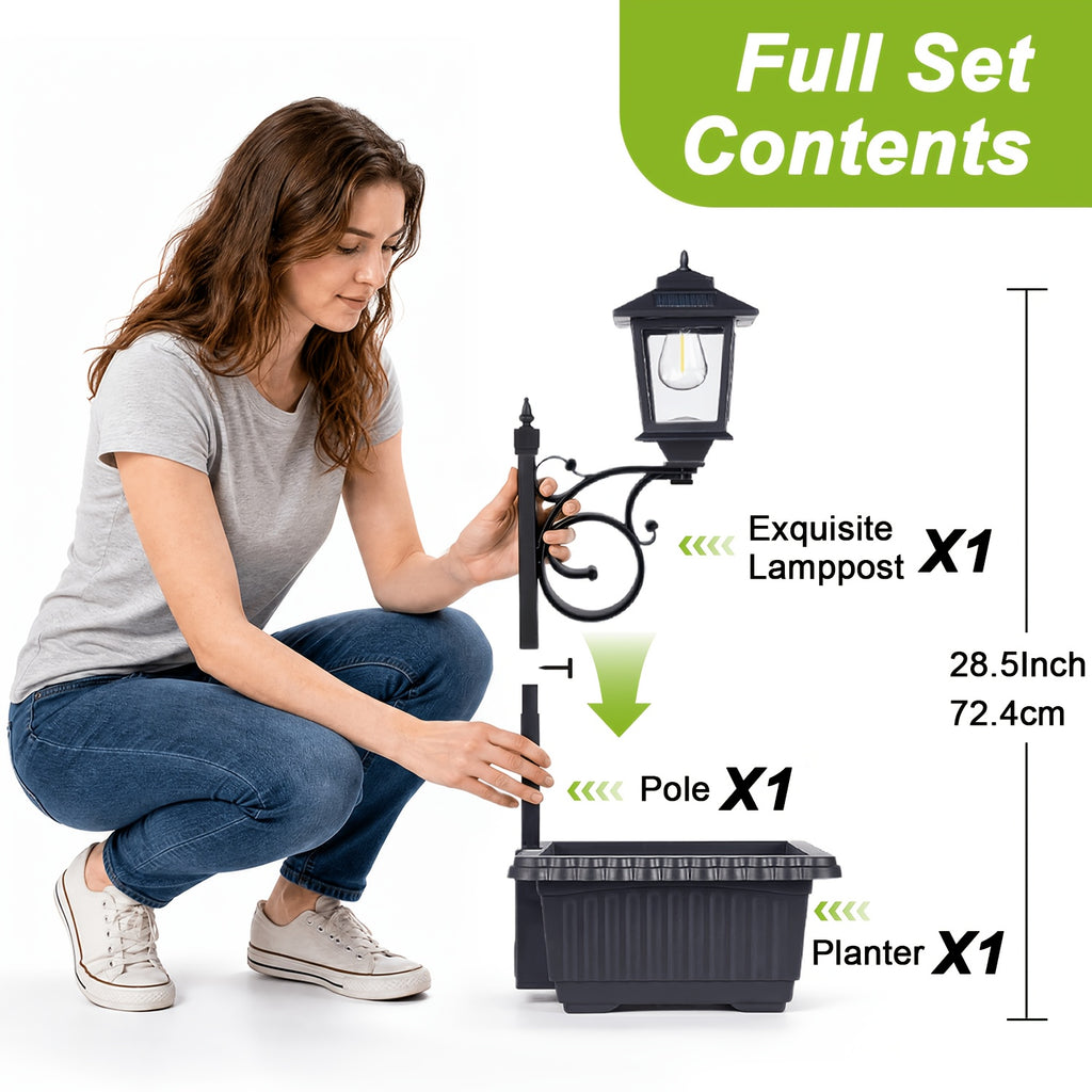 Solar Flower Pot Lamp Post Light Outdoor 2-in-1 – Glass Lampshade & Bulb, IP44 Waterproof, Wall Mount or Floor Standing, Decorative Garden Patio Lawn Front Door Light (1 or 2 Pack)