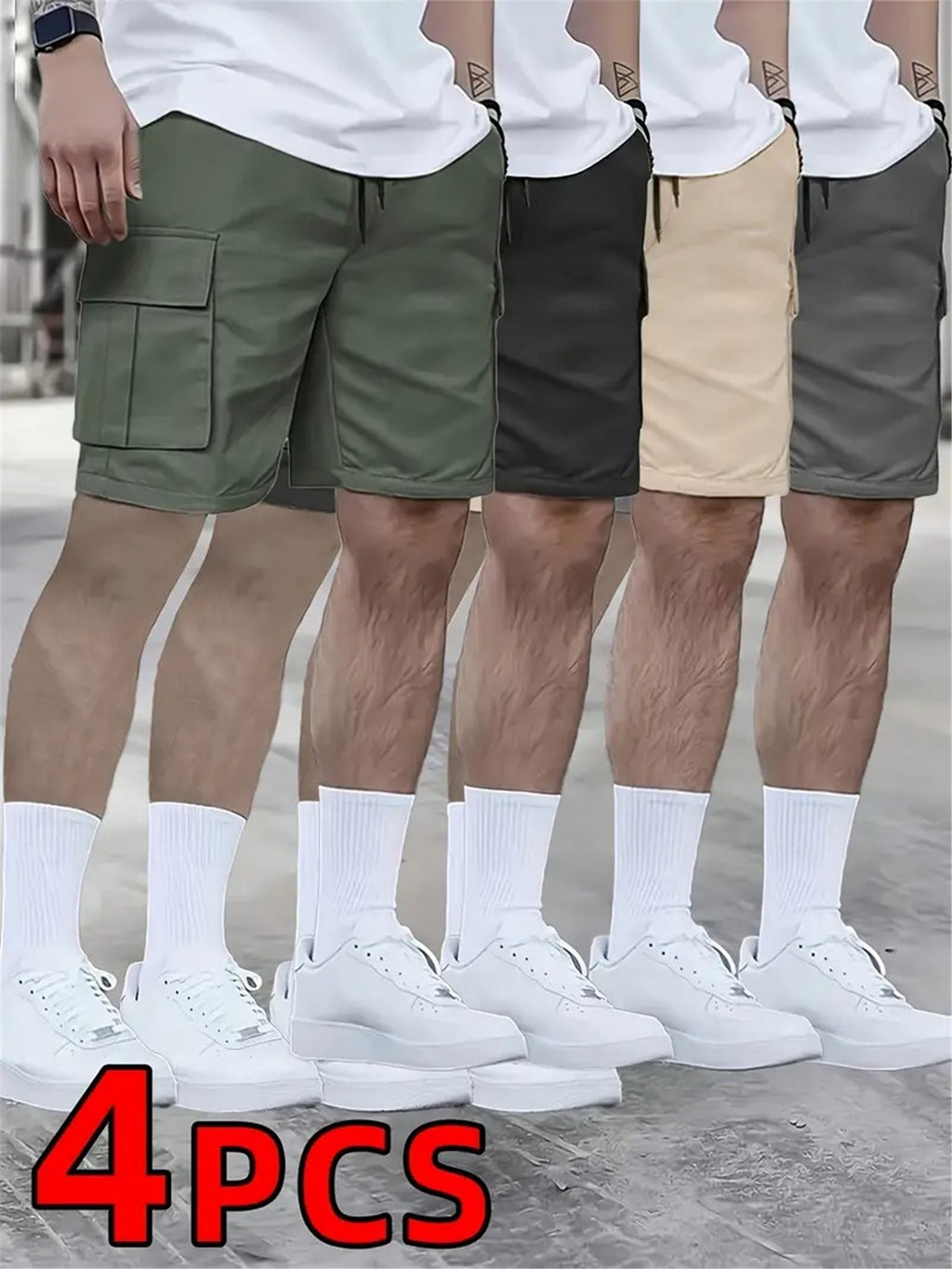 Men's Loose Fit Workwear Shorts 4pcs 5-Pocket Large Pocket Casual Athletic Gym Basketball Outdoor Summer Training Pants S-XXXL