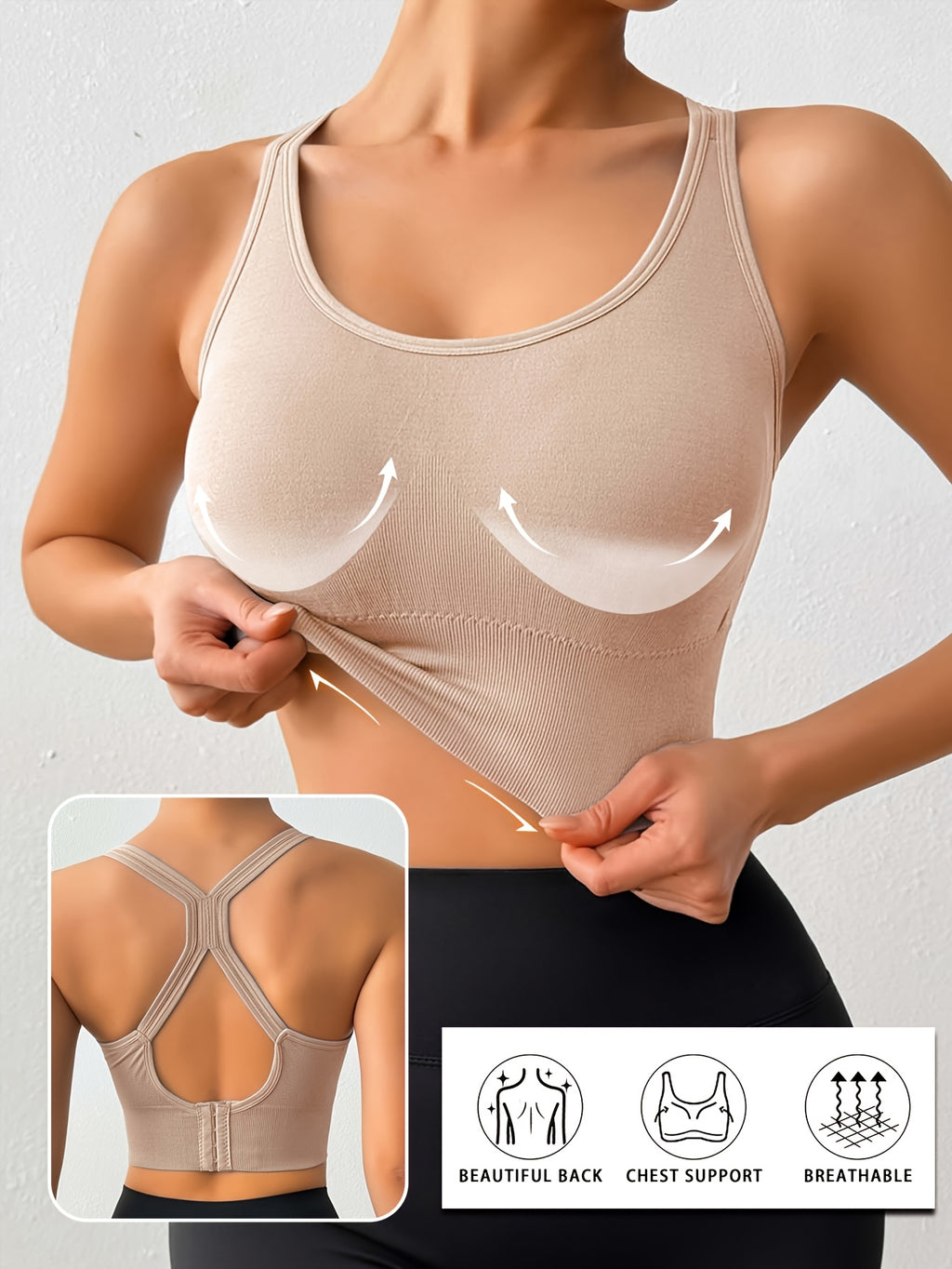 Women's Posture Corrector Racerback Sports Bra – Wireless Push Up Back Support Bra, Breathable Seamless Activewear for Yoga, Gym & Daily Wear M-XXL