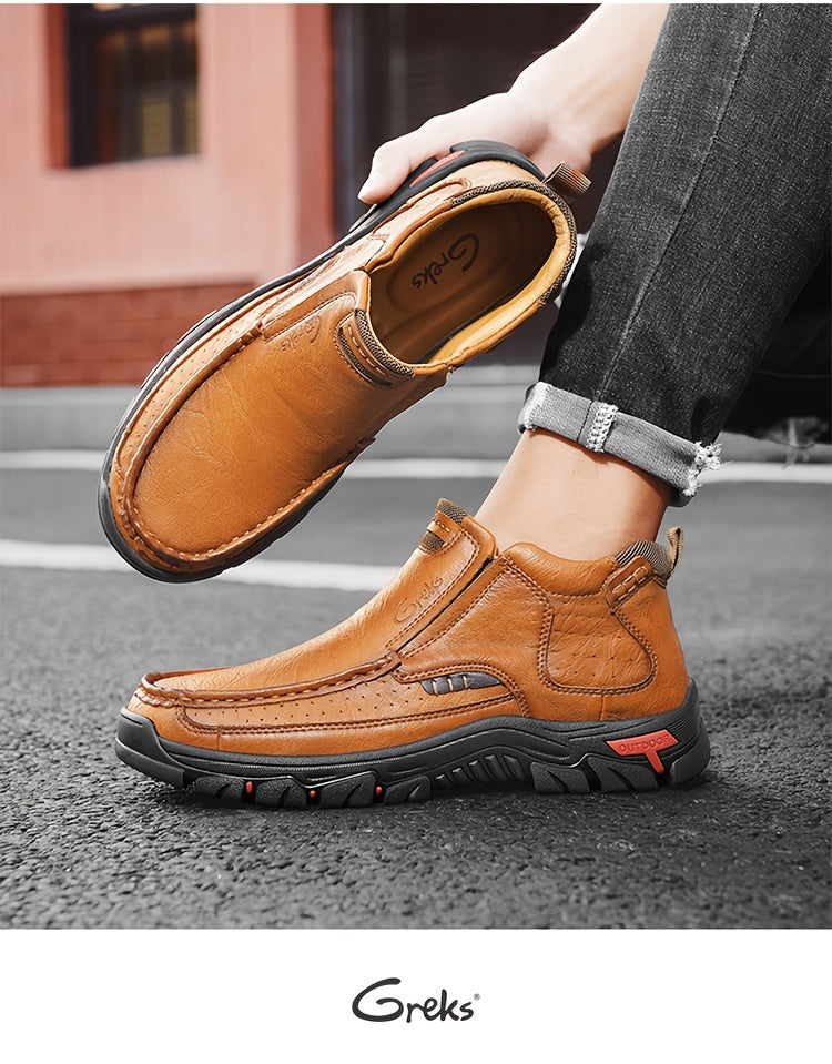 Men’s Slip-On Ankle Boots – Hand-Stitched Moccasin Chukka Non-Slip Outdoor Hiking & Driving Loafers | Black, Khaki, Brown | US 3.5–12.5