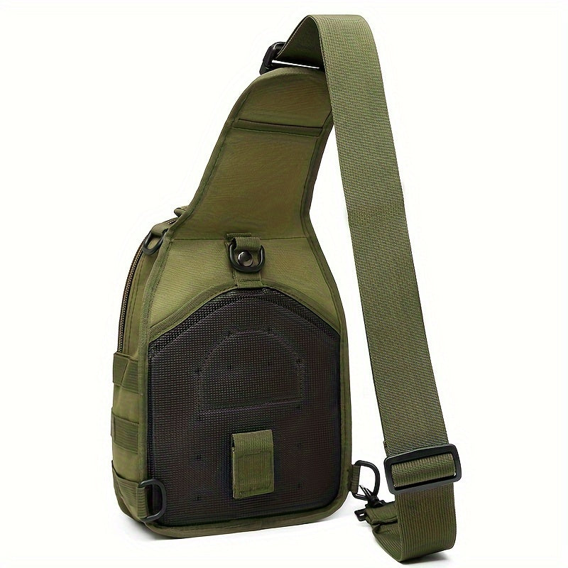 Tactical Sling Bag Outdoor Chest Pack Crossbody – Oxford Fabric Single Shoulder Backpack for Hiking Camping Travel Cycling EDC Hunting – Tan Green Black & American Flag Editions