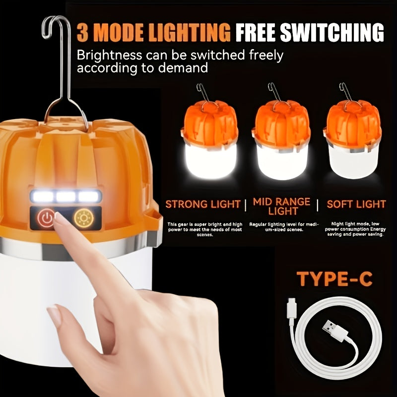 LED Camping Lantern USB Rechargeable – Ultra Bright Hanging Tent Light with Built-In Battery & Emergency Phone Charger for Camping, BBQ, Patio & Outdoor Use | Orange