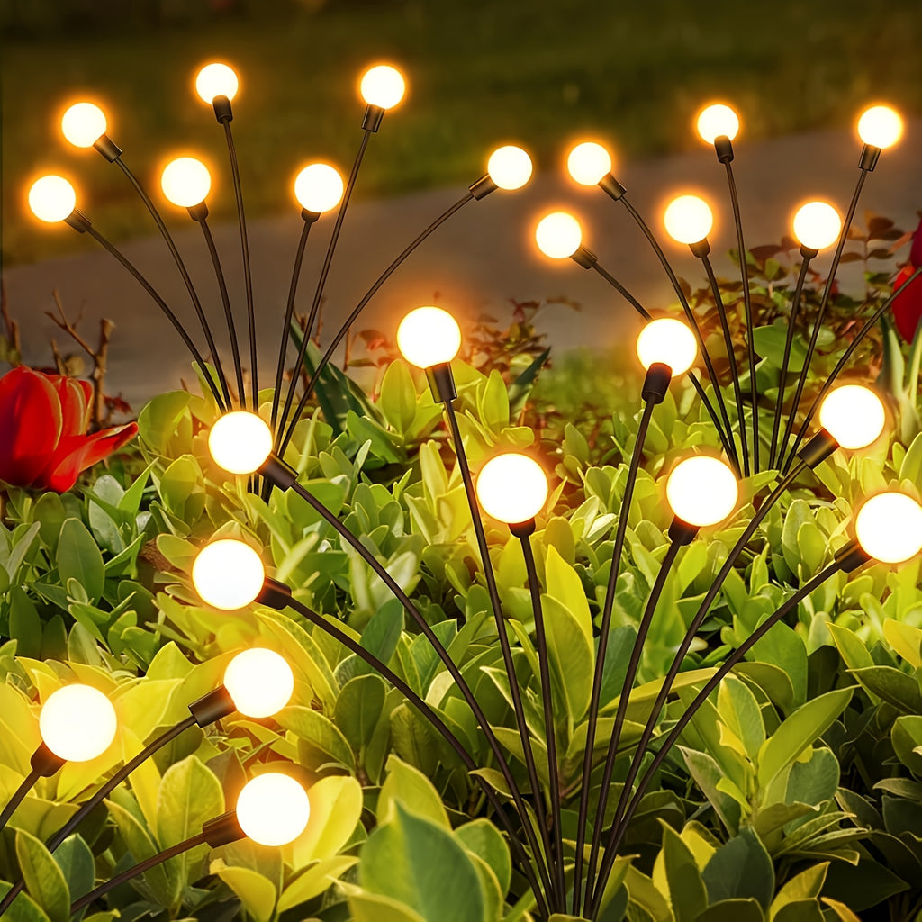 Solar Firefly Lights Outdoor – IP65 Waterproof Garden Path Lights, Warm White Glow, Easy Stake Install, 2-Pack or 4-Pack for Yard, Lawn, Courtyard, Patio & Wedding Decoration