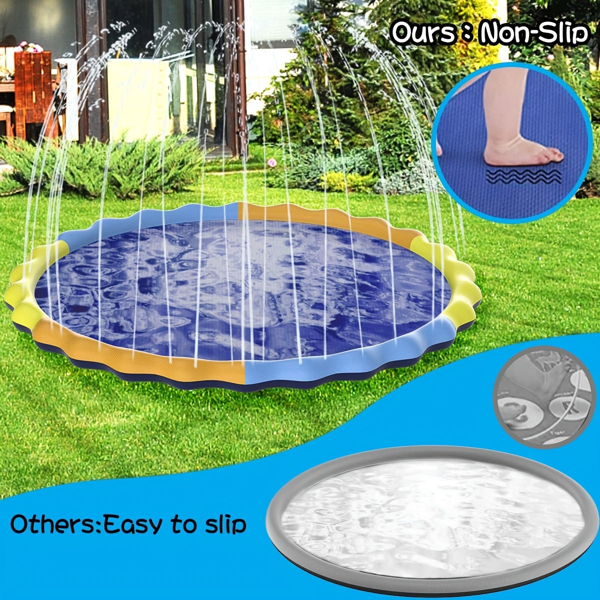 Splash Pad for Kids & Dogs Extra Large Non-Slip Outdoor Water Sprinkler Mat - 90.5" or 124" Thickened PVC Backyard Water Toy for Toddlers, Children & Pets Summer Backyard Fun