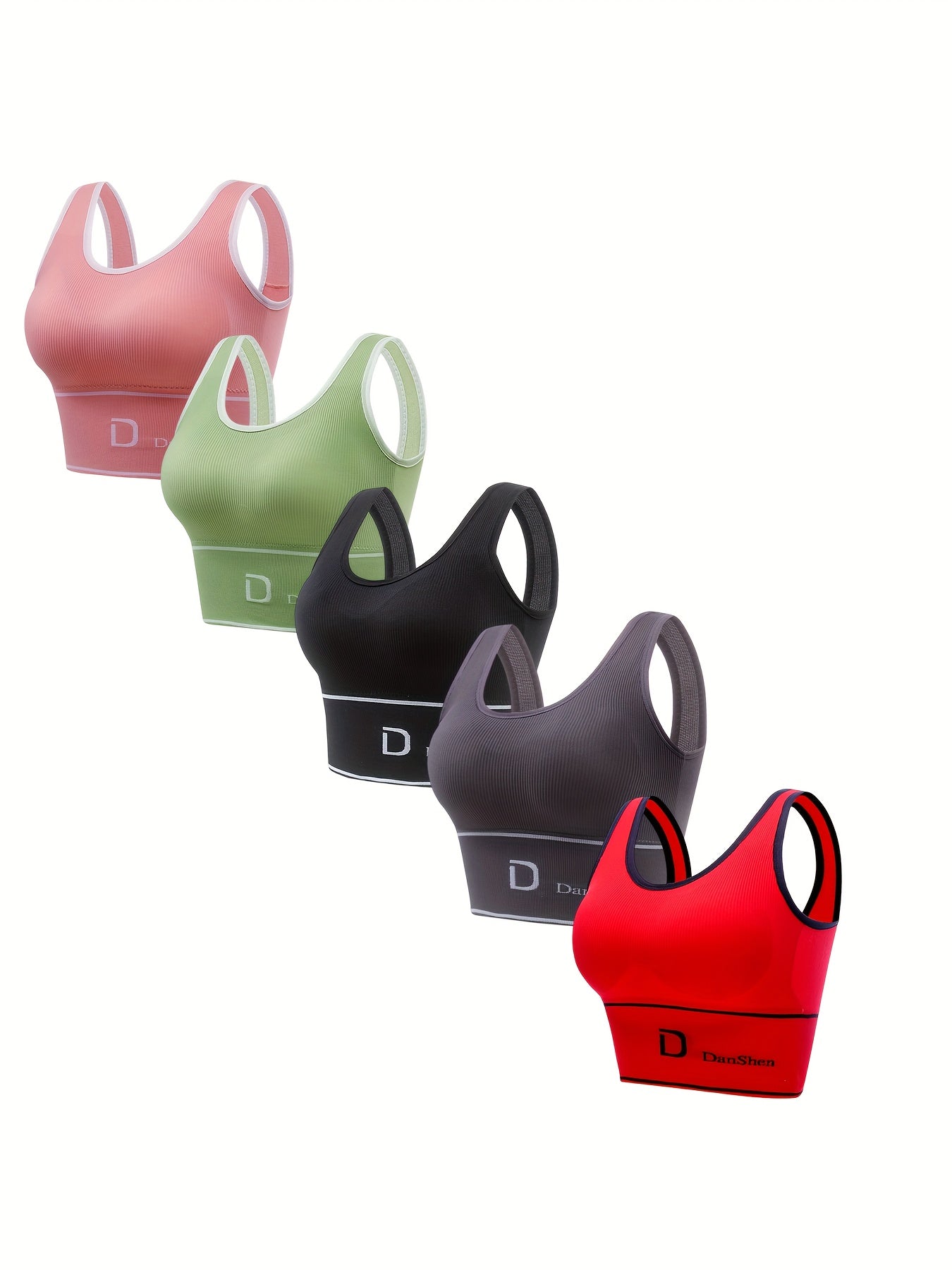 Women's Sports Bra 5-Pack Wireless Full Coverage High Elasticity Nylon - Breathable Yoga Running Workout Bra - Stretchy Round Neck Machine Washable Mixed Colors S M L XL