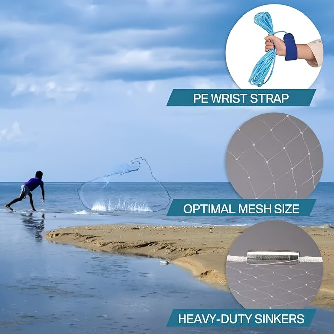 Cast Net for Fishing 8FT 10FT Easy Throw Copolymer Monofilament Mesh Zinc Sinkers 1.3cm Mesh 240 300 Steel Drop Saltwater Freshwater Bait Trapping Beginners Experts
