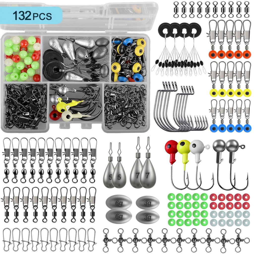 Fishing Tackle Kit 132 204 305 405pcs Complete Tackle Box with Hooks Weights Sinkers Spinner Blades Fishing Accessories for Bass Trout Bluegill Crappie Freshwater Fishing Gear Set