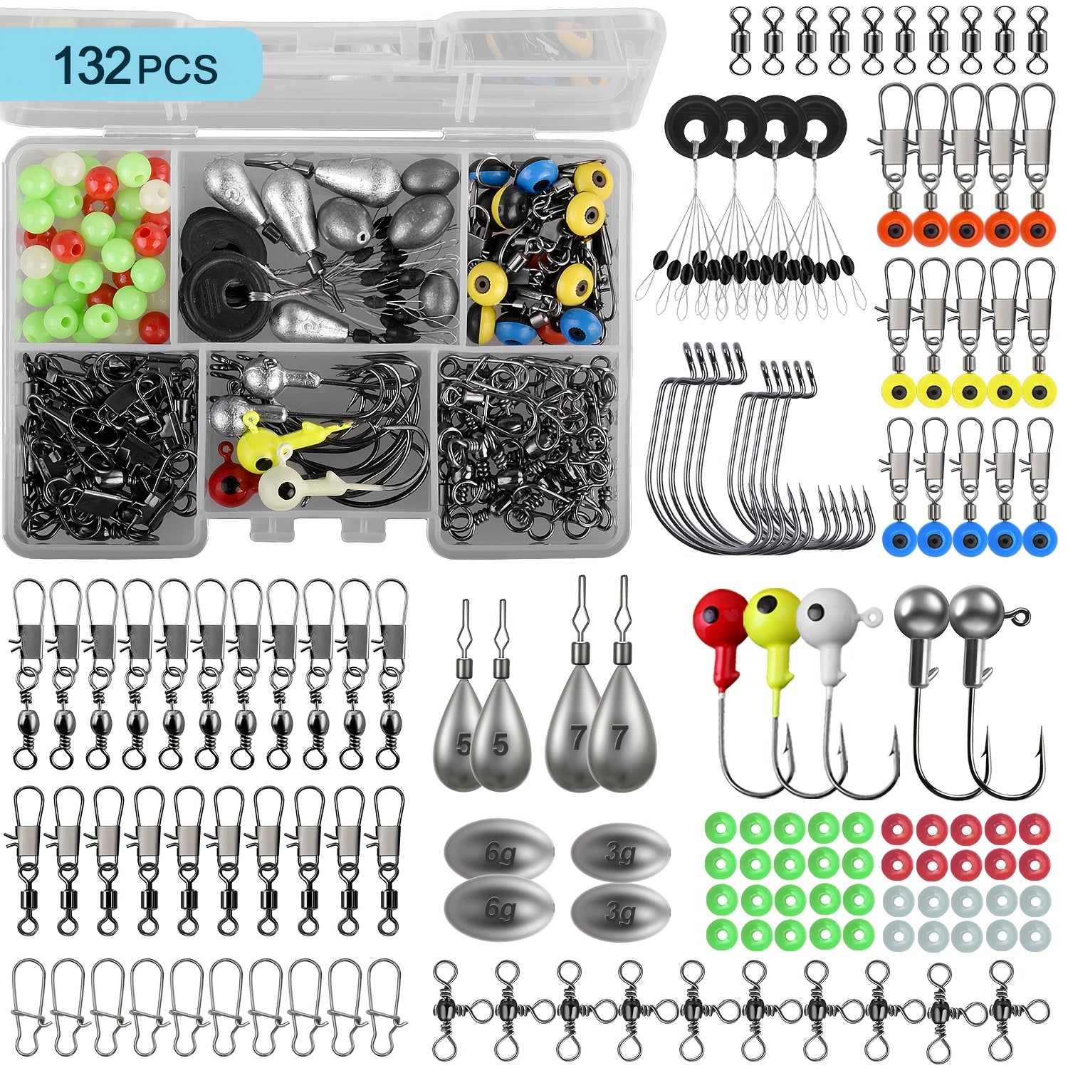 Fishing Tackle Kit 132 204 305 405pcs Complete Tackle Box with Hooks Weights Sinkers Spinner Blades Fishing Accessories for Bass Trout Bluegill Crappie Freshwater Fishing Gear Set